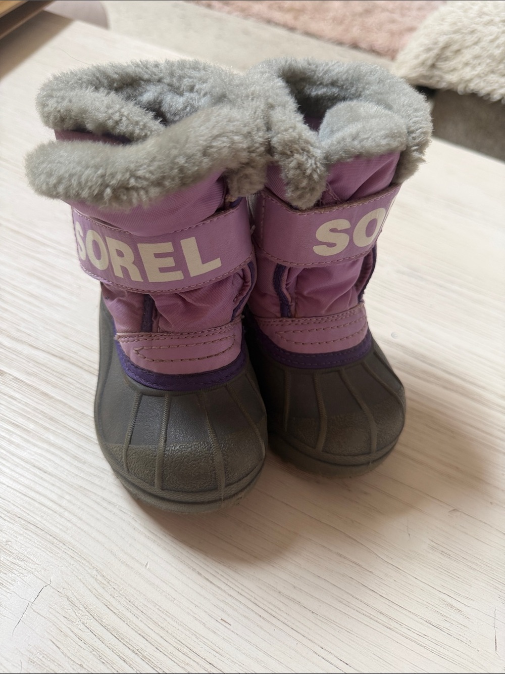 Sorel Purple and Gray Toddler Winter Boots with Faux Fur Cuff